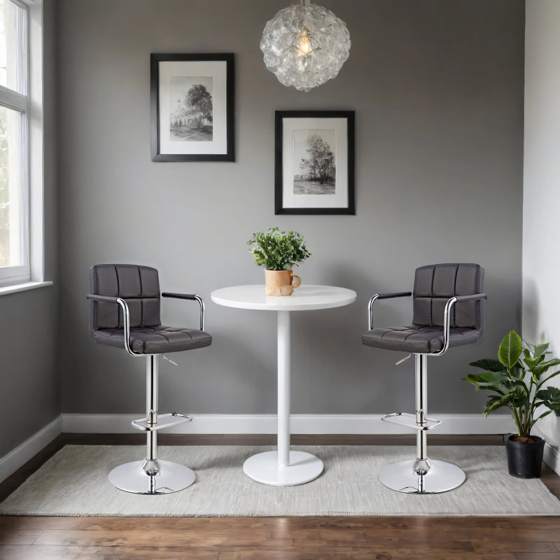 Amjed Swivel Upholstered Adjustable Height Counter Stool with Metal Frame, Black