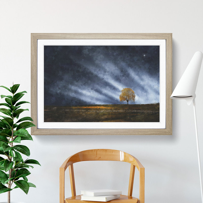 Tree at Dusk Vol.1 - Picture Frame Graphic Art, Oak, 48cm H x 65cm W x 2cm D
