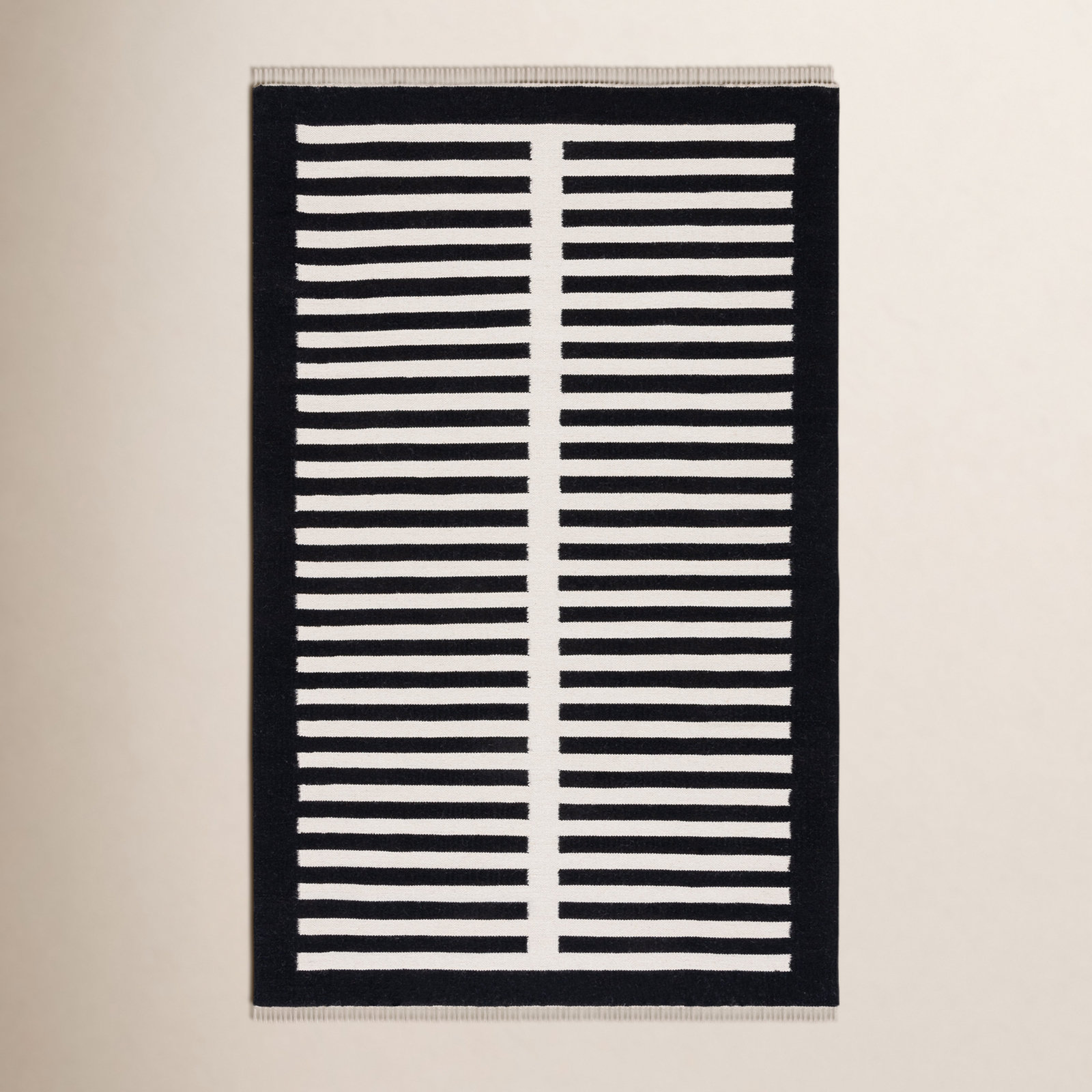 Delia Ivory Black Flatweave Striped Rug, Rectangle 3' x 5'