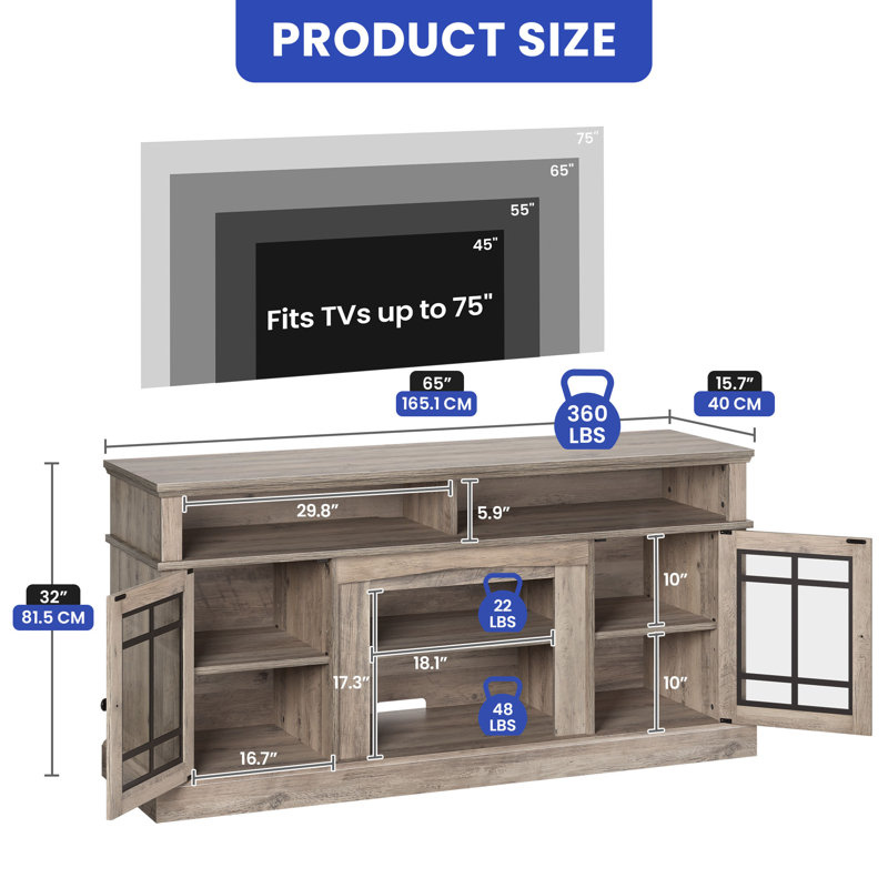 Dilpreet 65'' Media Center with LED Strip, Gray Wood