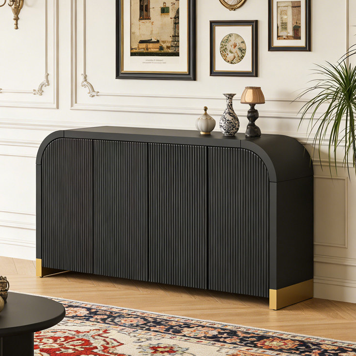 Armoire à panneau ondulé à 4 portes avec tablettes réglables, Noir