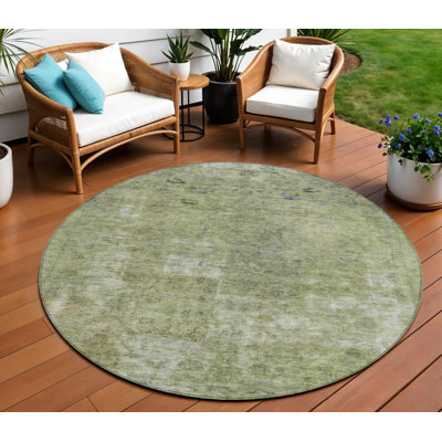 Tapis extérieur rond lavable abstrait 8 pi vert artichaut