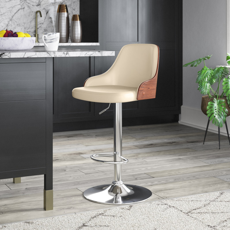 Chaise de bar pivotante en similicuir et fer Aurick, Noyer, Crème, Chrome