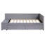 Lit plateforme simple tapissier en forme de L avec rangement et tiroirs