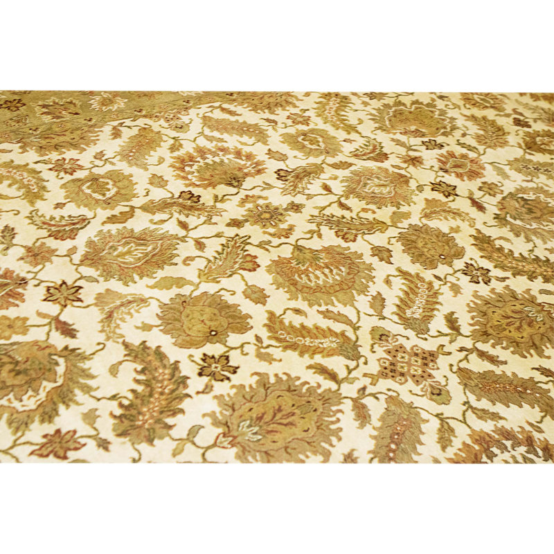Tapis ivoire et vert noué à la main de haute qualité