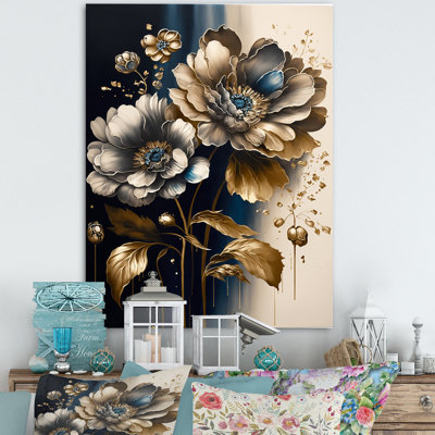 «Boville Blue and Gold Zinnia Flowers I», reproduction sur toile