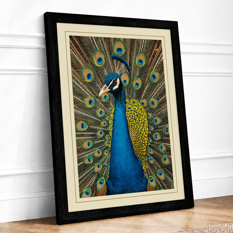 Peacock in Repose Botanical - Framed Print, A4 - 29.7 x 21.0 cm, Black