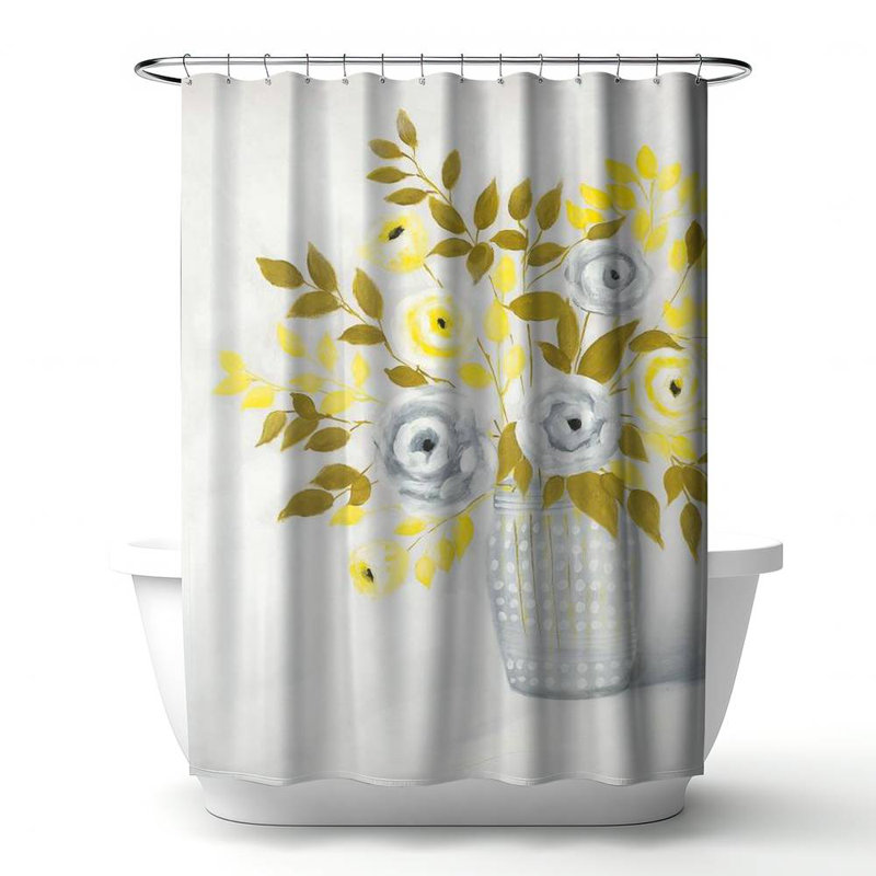 Floral – Polyester Shower Curtain, Dye Sublimation Print, 71" W × 74" L, Multicolor Yellow