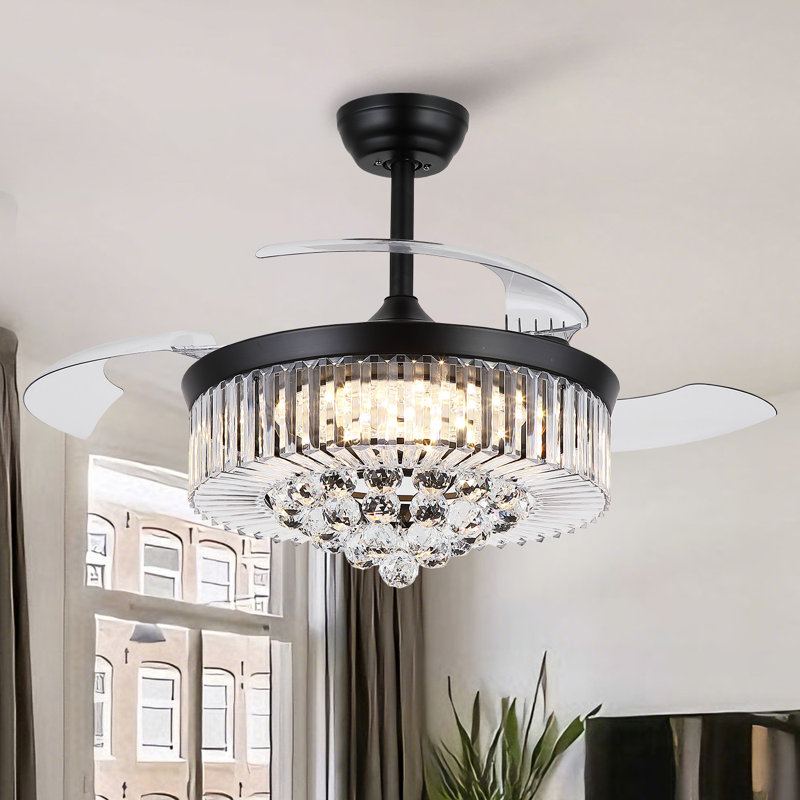 Ventilateur de plafond 48 "à intensité variable avec lumières DEL et télécommande, Noir / noir