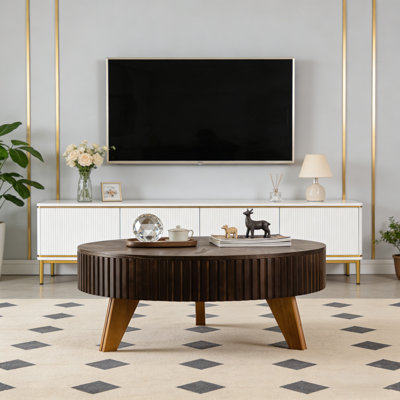 Retro Round Coffee Table With Storage, Sturdy And Elegant For Living Rooms And Offices, Brown