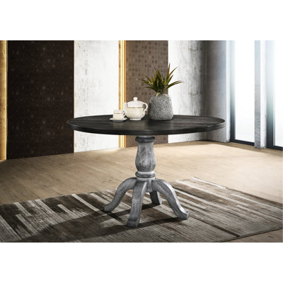 Table de salle à manger l 47,2 po x H 30 po avec piédestal rond - base en bois d'hévéa massif, plateau en placage de chêne, attrait rustique, table en bois à 4 places assises, H 30 po et placage, finition