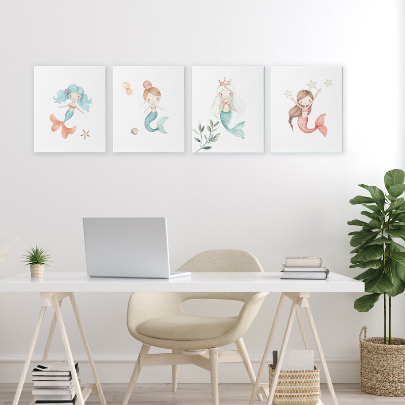 Mermaid's Ocean Adventures, ensemble de 4 pièces sur toile, design par Christine Simpson Art, H 14 po x l 44 po