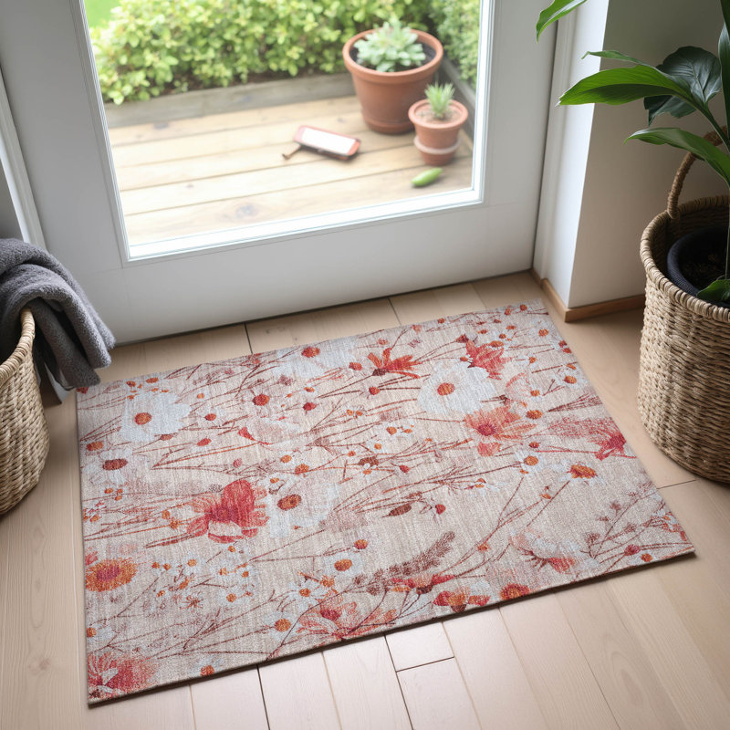 Premium Machine Washable Sykora AMF1500 Floral Rug, Rectangle 1'8" x 2'6"