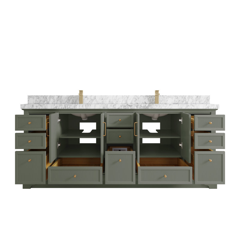 Alys 84" Double Bathroom Vanity Set (Knobs Option), Carrara Marble