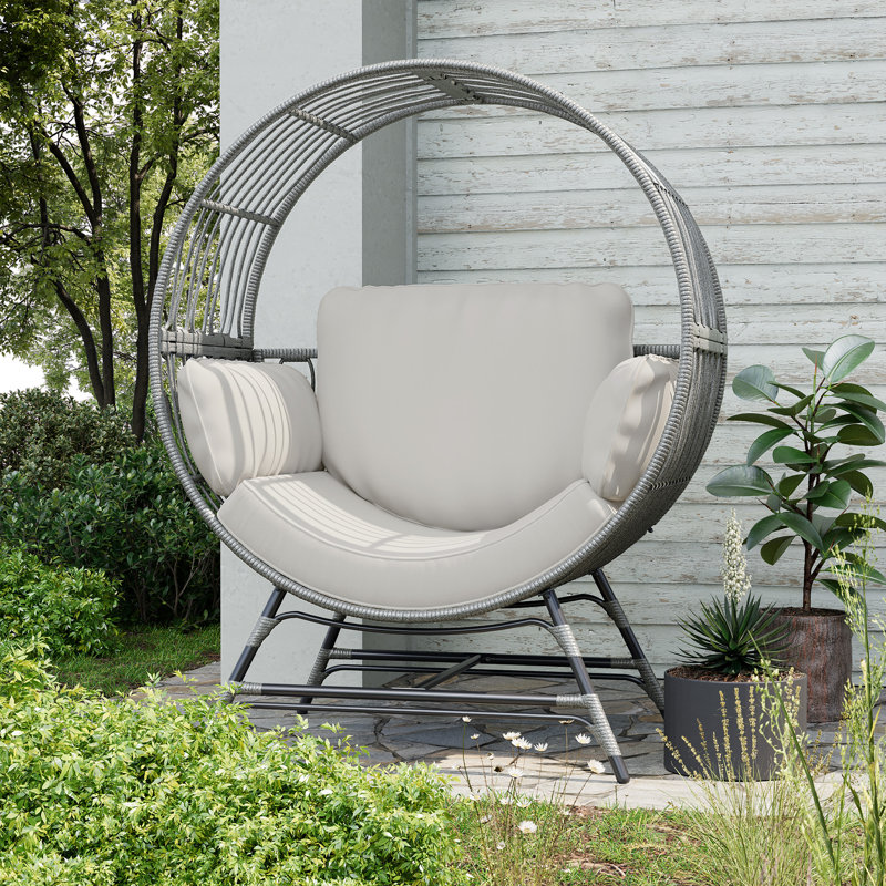 Fauteuil pour patio en osier avec coussin, Gris