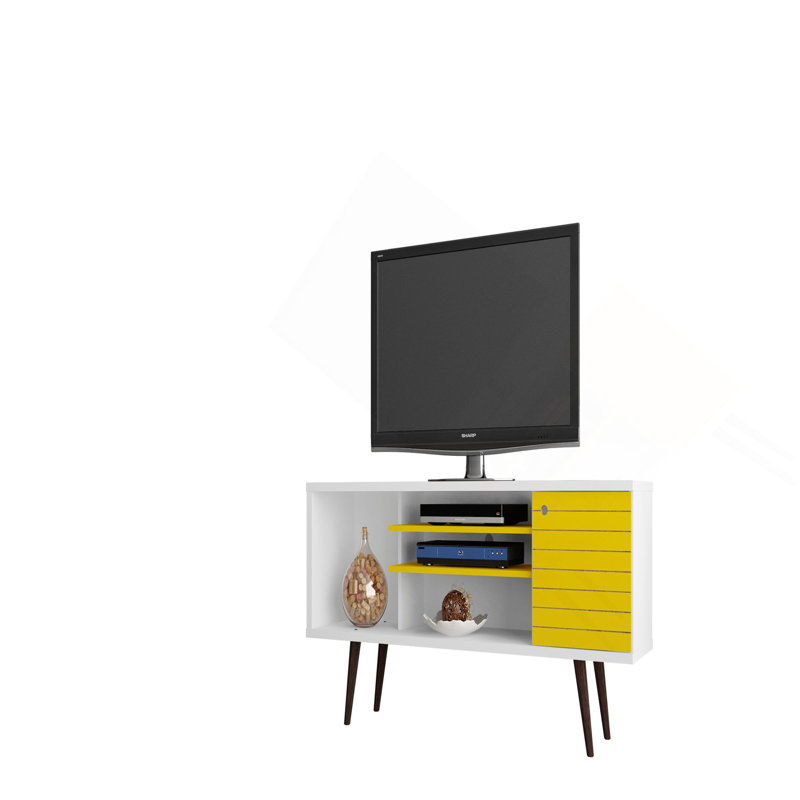 Meuble télé Mid-Century., Jaune / blanc