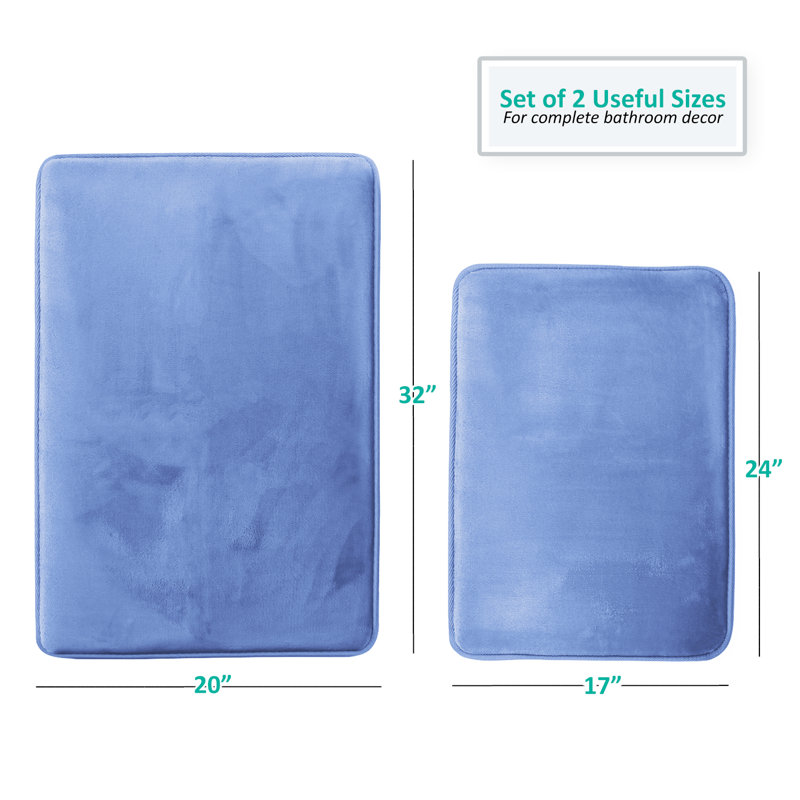 Steph Luxury Memory Foam Bathroom Rug Set, Petit: l 17 po x L 24 po / Grand: l 20 po x L 34 p, Bleu apaisant
