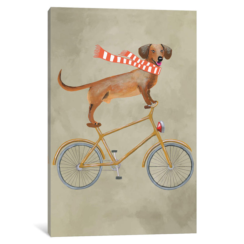 Dachshund on Bicycle II by Coco de Paris - 1 Piece Wrapped Canvas Painting, 66.04 cm H x 45.72 cm W x 1.91 cm D