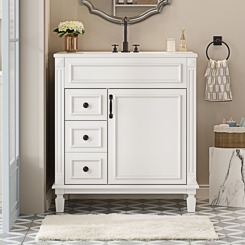Bathroom Vanity With Ceramic Sink, White