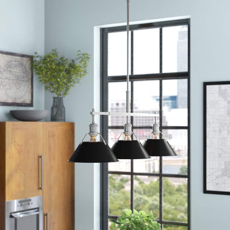 Luminaire suspendu linéaire à 3 lumières pour îlot de cuisine Weatherford, Noir mat, Brushed Champagne Bronze