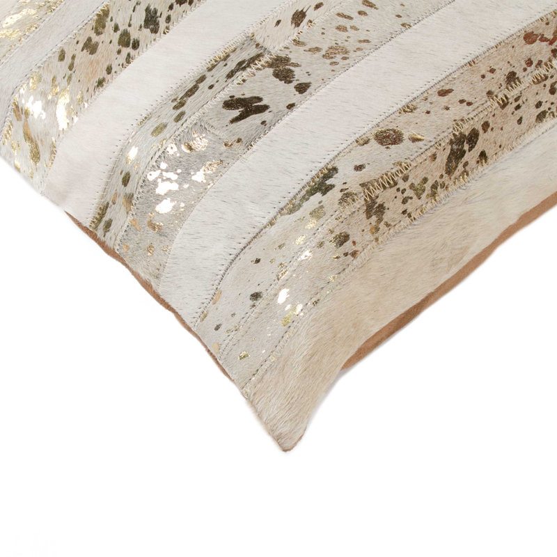 Coussin 18 "en peau de vache abstraite, Naturel / Or