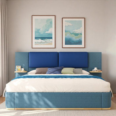 Upholstered Platform Bed With Shelves