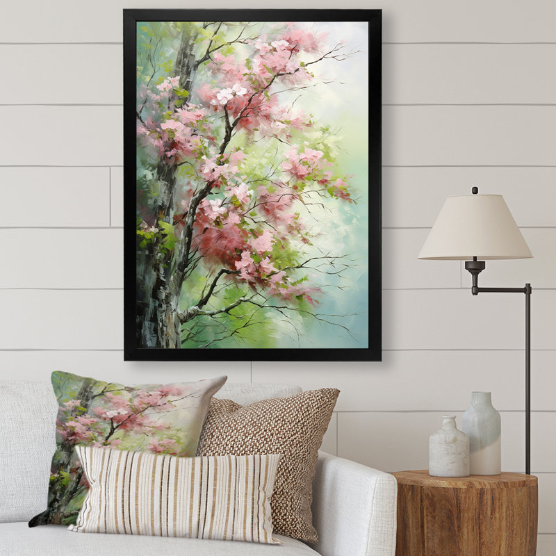 Tree American Basswood Spring Blooms II - Tree Wall Art, 20" H x 12" W x 1" D, Black Single Picture Framed