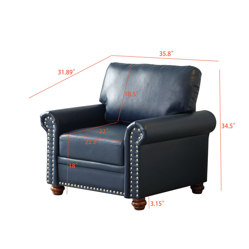Chaise en similicuir bleu marine avec structure en métal pour chaise de salon, pieds en bois massif, confort idéal, Marine