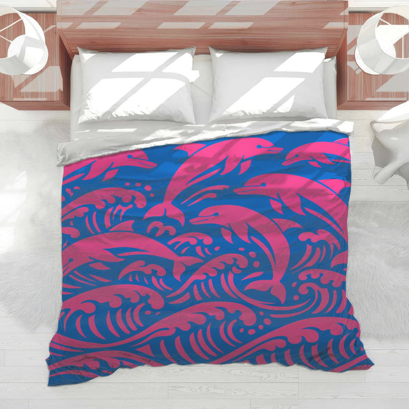 Pink Dolphins Waves Comforter, Twin Extra Long