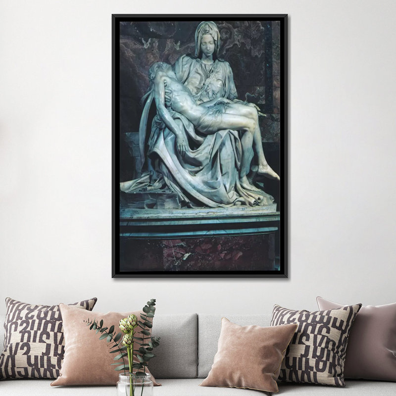 «Pieta» par Michelangelo, reproduction d'art sur toile tendue, H 48 po x l 32 po x P 1,5 po, Toile avec cadre noir