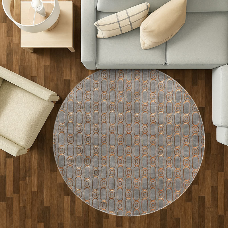 Tapis contemporain gris et gris Vincente, Rond 3 pi 1 po