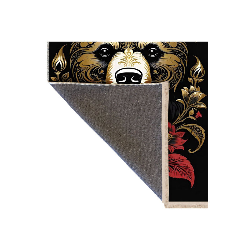 Black Yellow Creative Bear Patterned Woven Base Modern Decorative Rug, Rectangle 5'1" x 7'7" Rug Pad Included