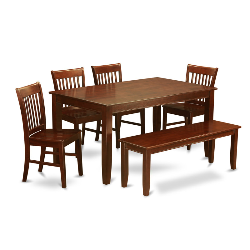 L'ensemble de table de salle à manger 6 pièces contient une table de cuisine rectangulaire et 4 chaises de salle à manger avec banc, acajou