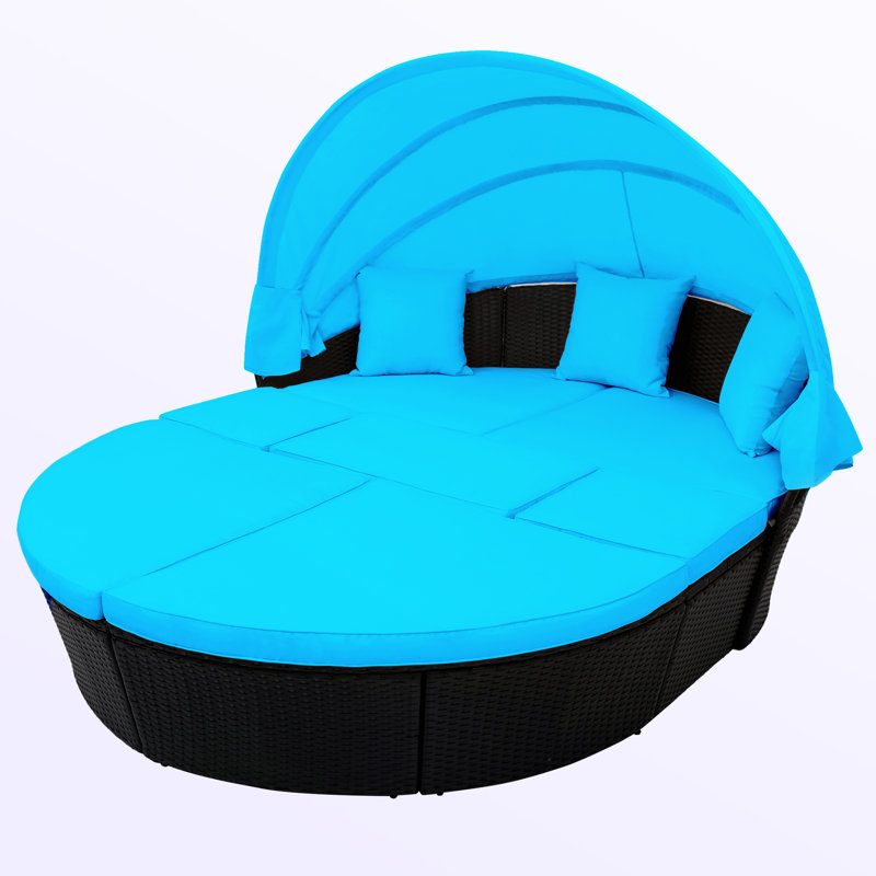 Ensemble de patio 6 pièces en rotin avec coussins, Bleu