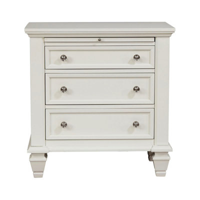Charming 3 Nightstand In Cream White With Removable Pull Out Tray Elegant Retractable Pull-out Mechanism
