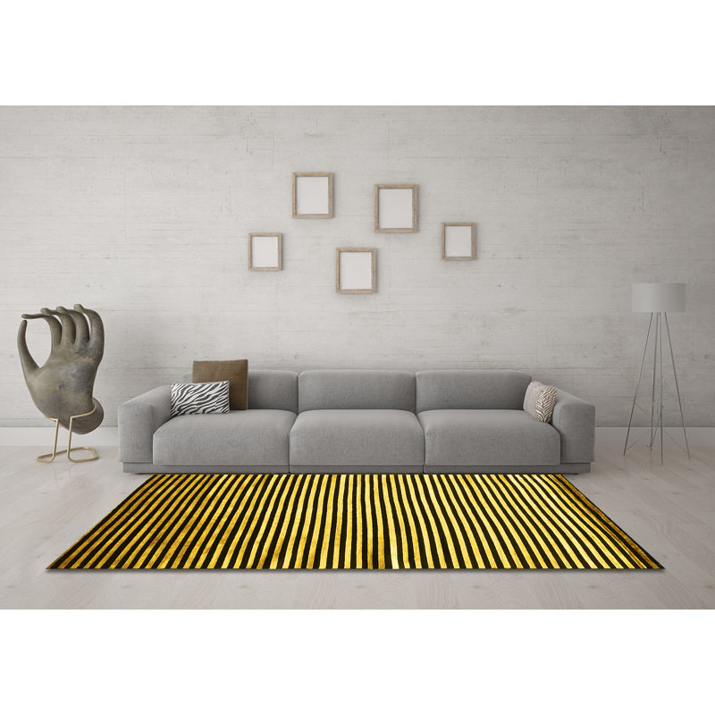 Tapis contemporains jaunes lavables à la machine 850, Carré 8 pi