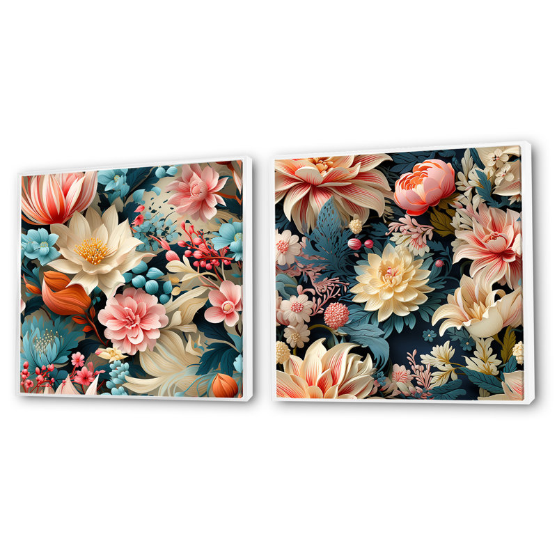 Bryony - Ensemble de 2 collages carrés botaniques abstraits, Cadre flottant blanc, H 36 po x l 73 po