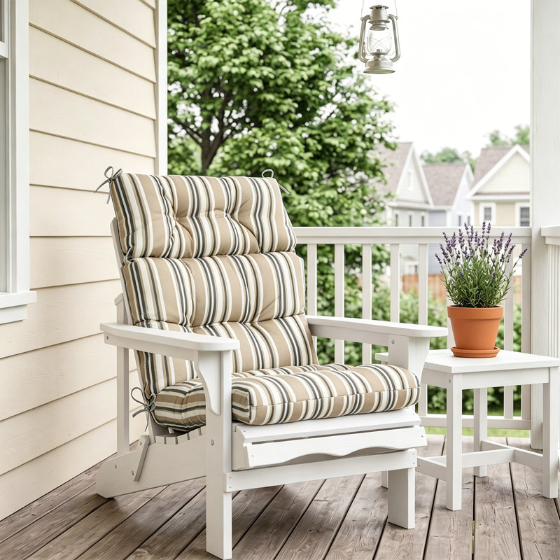 Indoor/Outdoor Seat/Back Cushion, Beige Stripes