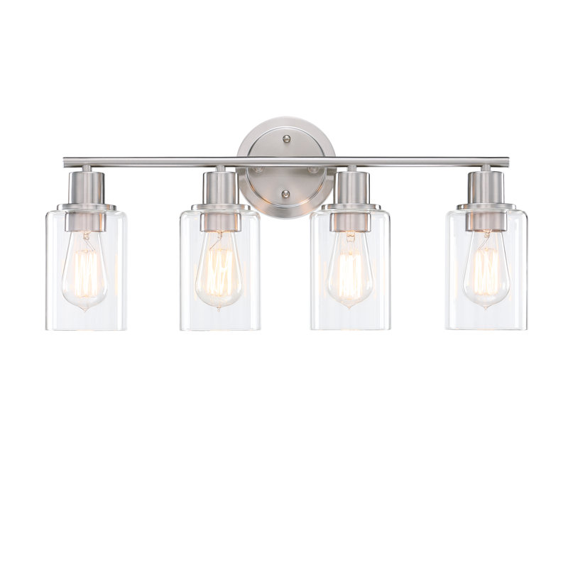 4-Light Bathroom Light Fixture with Clear Glass Shade, Brushed Nickel