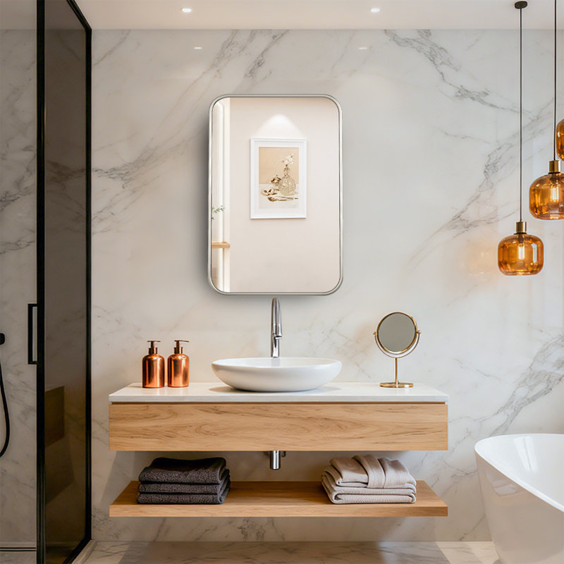 20"x30" Vintage Rectangle Medicine Cabinet with Mirror, Wall Mounted Bathroom Storage with Recessed/Surface Mount Options, Sliver Metal Frame