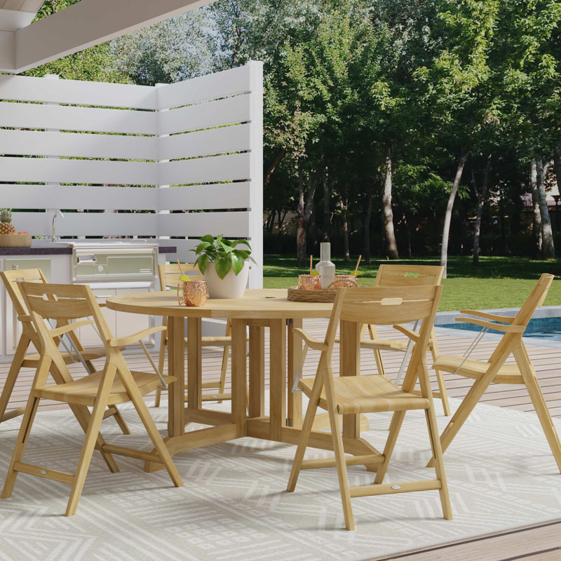 6 - Person Teak Wood Patio Dining Set with Round Table
