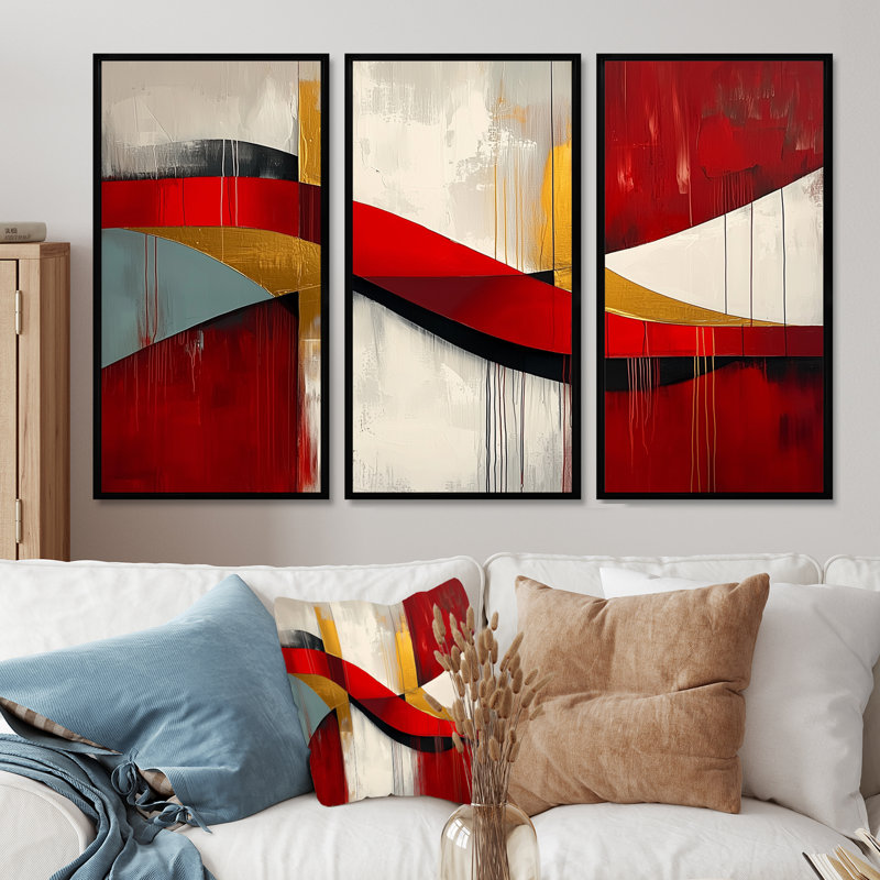 Subtil terrain de couleurs volcaniques II - Art mural grand minimalisme - 3 panneaux, H 32 po x l 48 po, Noir