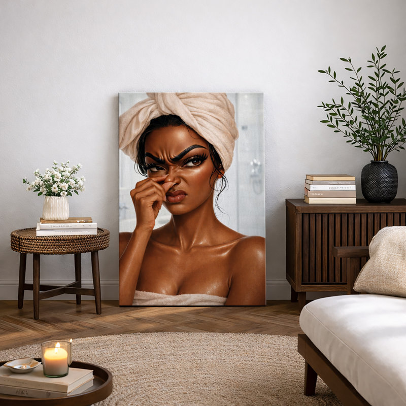 Art moderne, portrait de femme avec serviette, impression sur toile, impression sur toile encadrée, Toile tendue