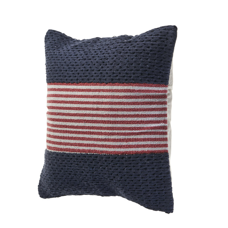 Nautical Striped Woven Hand-Made Cotton Blend Decorative Throw Pillow, Dark Blue/Red, Polyester/Polyfill