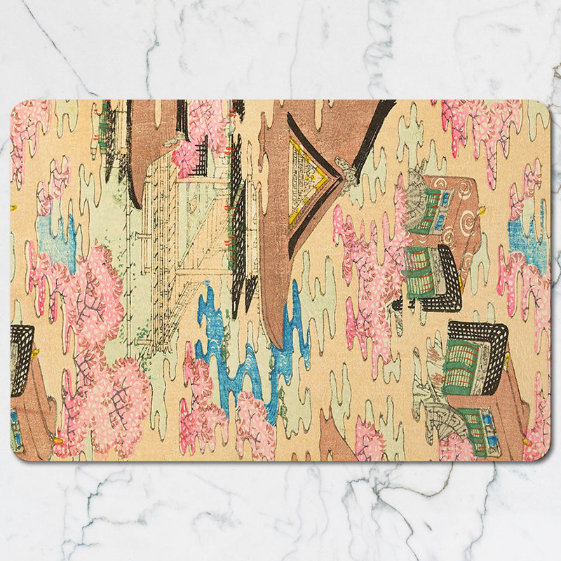 Pastel City Scene Placemats and Coaster Set With Blossom Accents