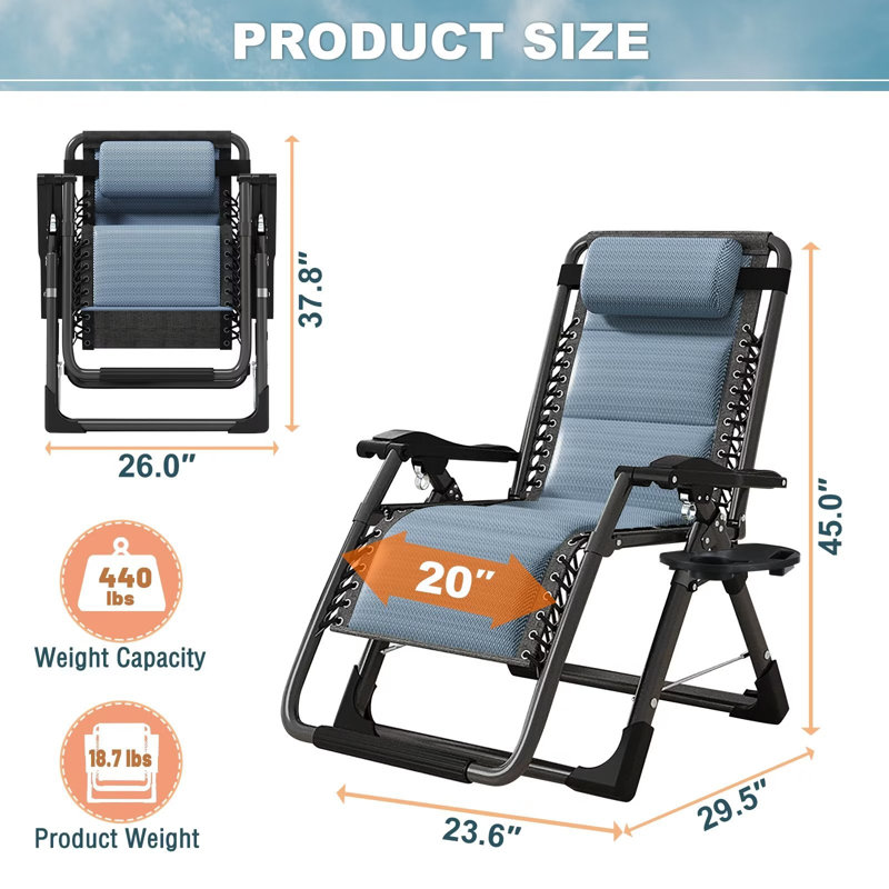 Zero Gravity Chair Folding Reclining Lounge Chair with Mat Lounge Recliner Chairs with Tray & Pillow