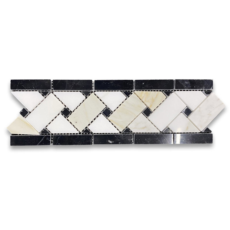 Calacatta 12" x 4" Marble Mosaic Tile, White/Gray
