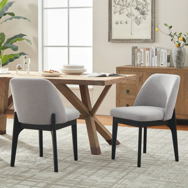 Bason 19.5" H Polyester Upholstered Dining Chair With Black Solid Wood Legs, Gray