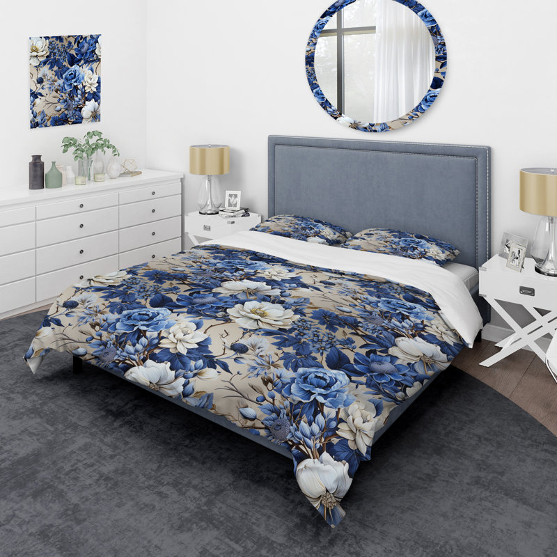 Cobalt Blue Chinoiserie Ii Victorian Pattern II - Ensemble de housse de couette à motif floral