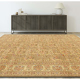 Hand Knotted Wool Oriental Area Rug in Gold